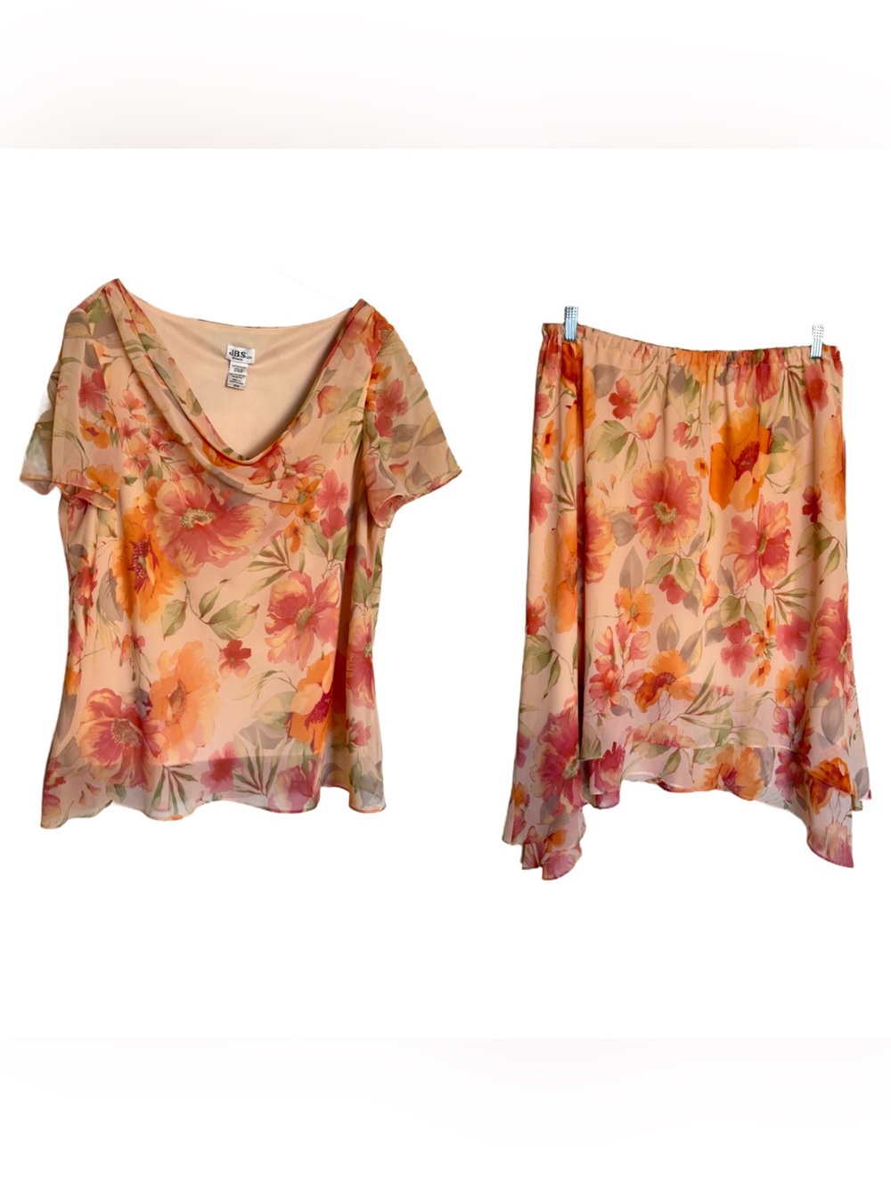 J.B.S. LTD Vintage Peach Floral 2 PC Set Skirt Blouse Dress Fairy Size 18W Y2K